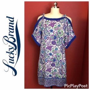 LUCKY BRAND Paisley Open Shoulder Silk Dress - NWT
